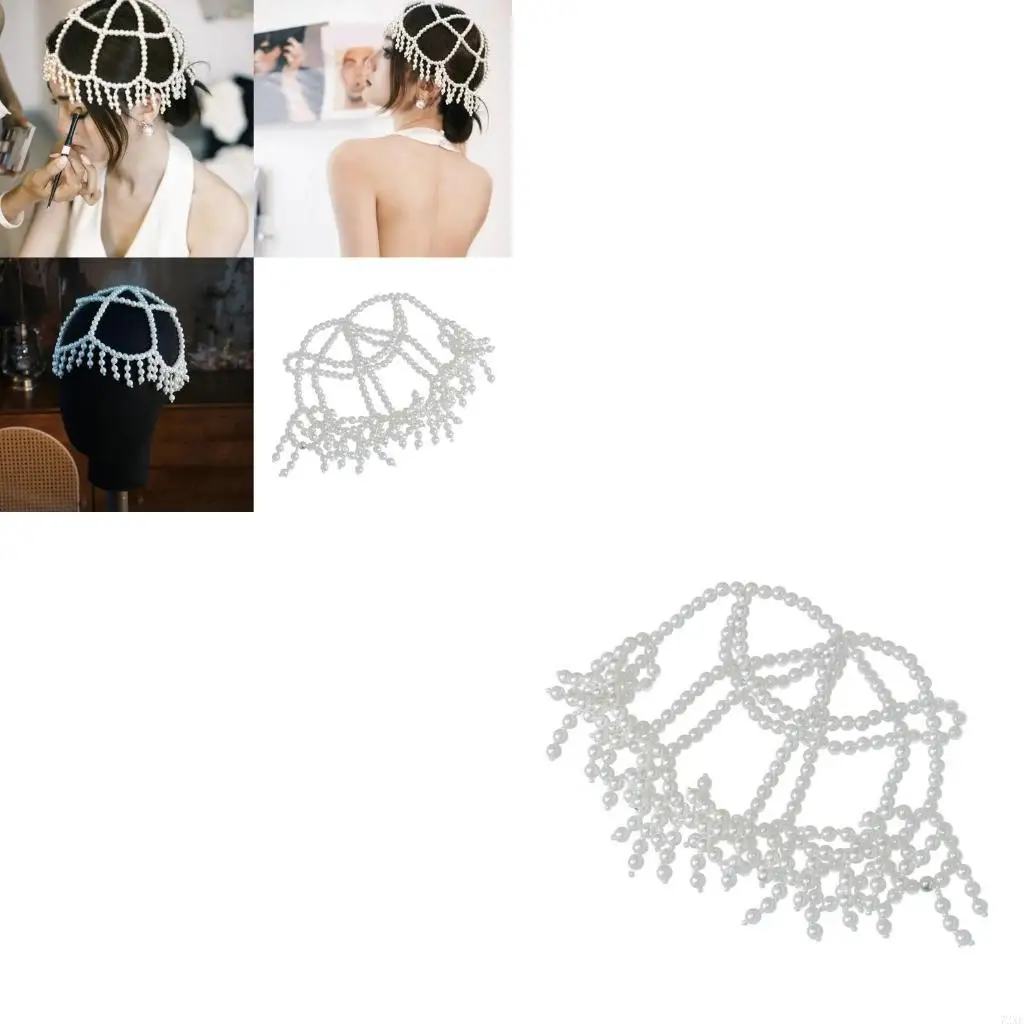 

72XE Shimmering Pearls Caps Hair Jewelry Eye-catching Tassels Sparkling Hair Jewelry