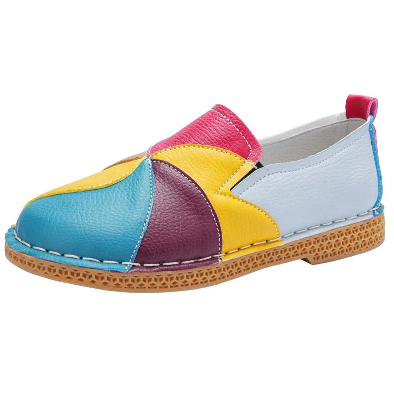 Women's Solid Colorful Breathable Sneakers, Soft Sole Lightweight Slip On Walking Shoes, Low-top leather Casual Driving Shoes