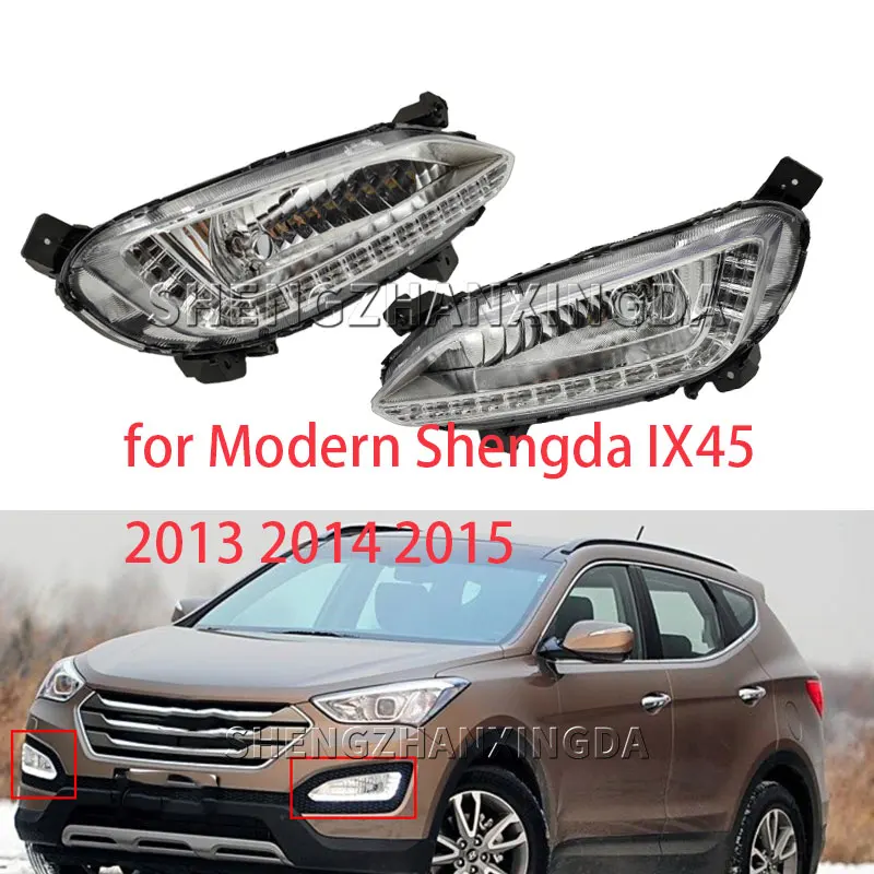 Shengzhan Xingda Is Suitable for Hyundai Shengda Ix45 2013-2015, Suitable for Modern Santafe Ix45 2013-2015 Led Front Bumper Fog Light Foglamp Drl Daytime Running Light