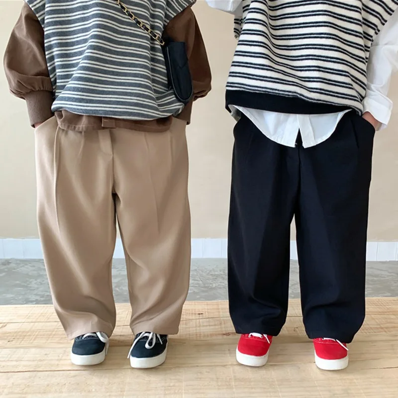 Summer Kids Boys Girls Dress Pants Wide Leg Pants Toddler Loose Trousers Uniform Chino Casual Comfy Pants with Pockets 3-8Y