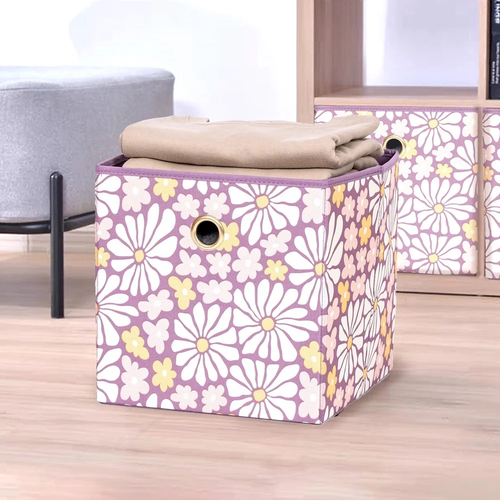صناديق تخزين قماش قابلة للطي، 4 عبوات من صناديق مربعة لتنظيم المنزل، خزانة مثالية من البوليستر المتين لغرفة النوم وغرفة المعيشة #4