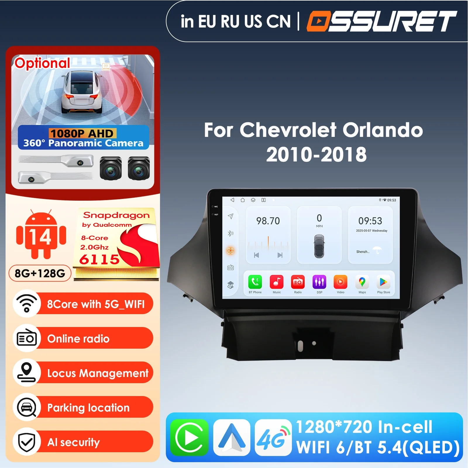 9 Inch Car Intelligent Systems for Chevrolet Orlando 2010-2018 Car Multimedia Player Stereo Radio CarPlay Head Unit WIFI FM RDS