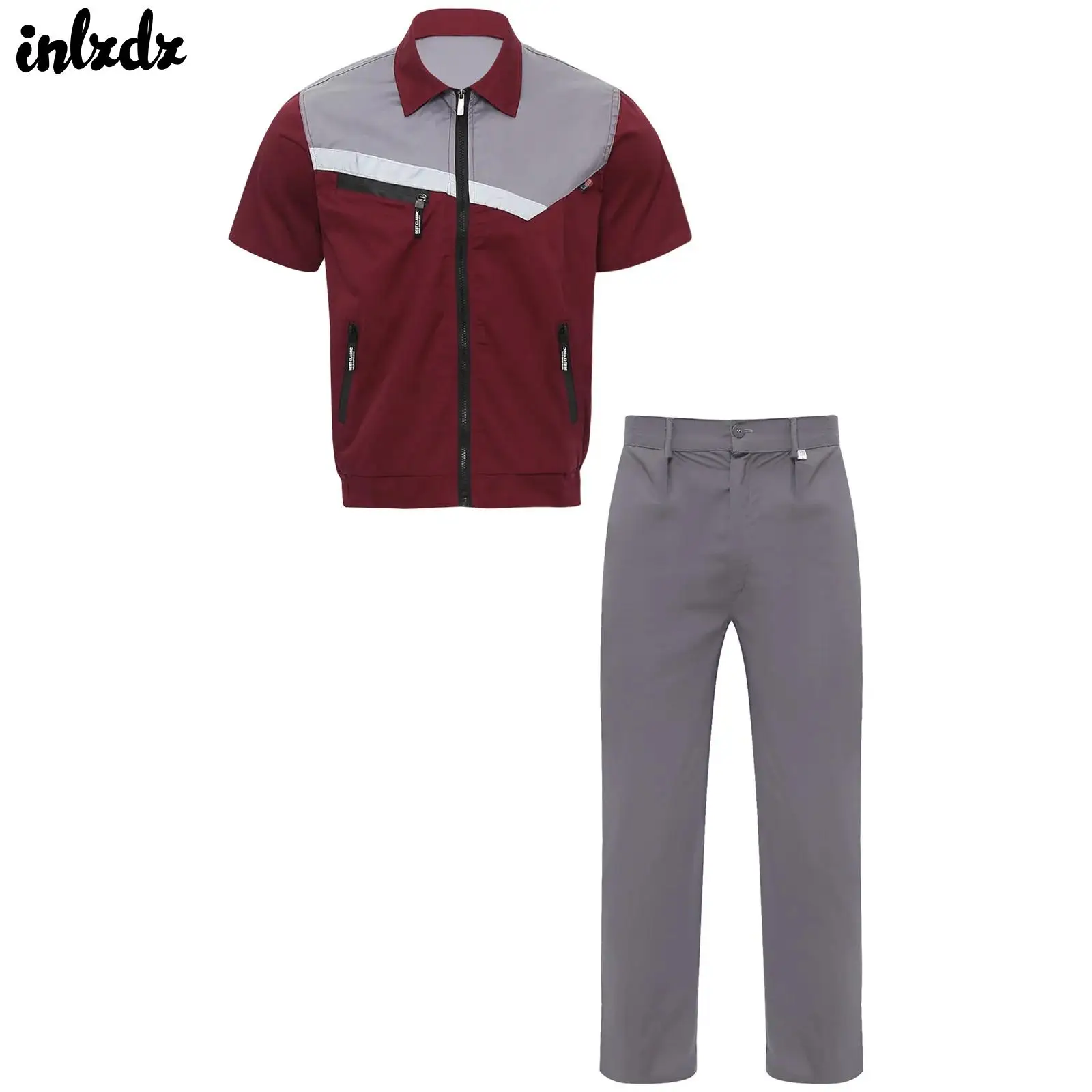 

Unisex Mens Womens Overalls Work Dungarees Resistant Work Wear Outfit Short Sleeve Reflective Strips Jackets Top And Pants