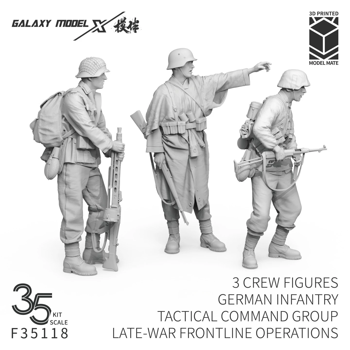 Galaxy 1/35 Military Diorama Accessory, Unpainted 3D‑Resin 3‑Figures German Infantry Tactical Observation Team Hobby Kit