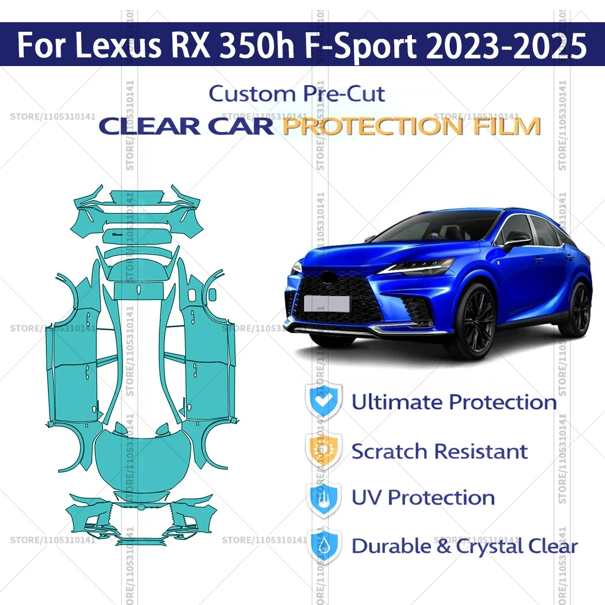 For Lexus RX 350h F-Sport 2023-2025 Pre-Cut Paint Protection Film PPF Transparent Car Film Automotive PPF Full Vehicle