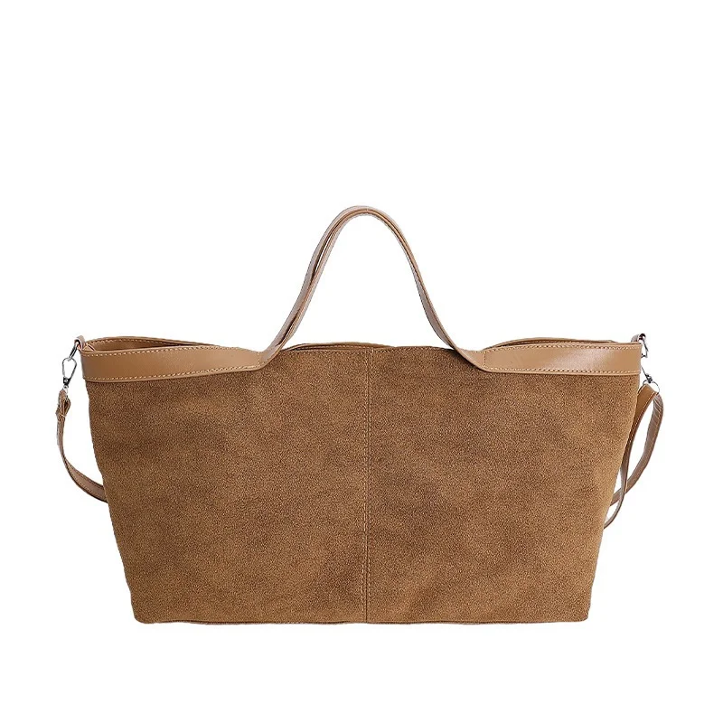 Große Umhängetasche mit Struktur, mattiertem Finish und Reißverschluss, Schultertasche, einfarbig, weiches, mattes Wildleder, Boston-Tasche, schlichter Stil. – Detail 29