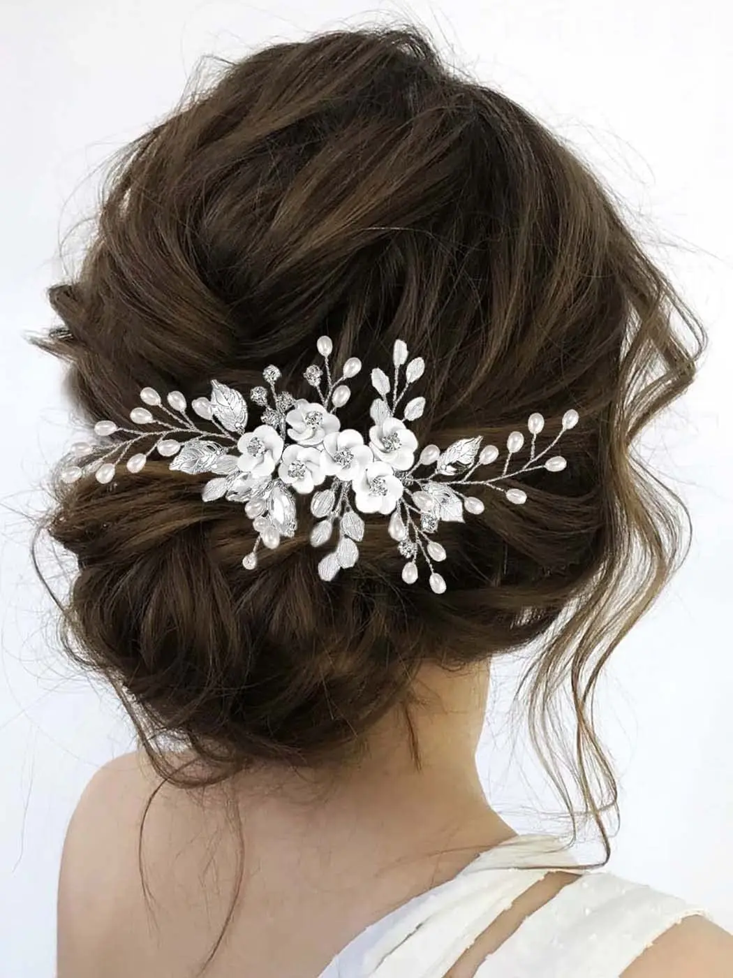 

Classic White Soft Ceramic Flower Hair Comb Korean Luxury Pearl Hair Clip For Women Bridal Headdress Hair Accessories