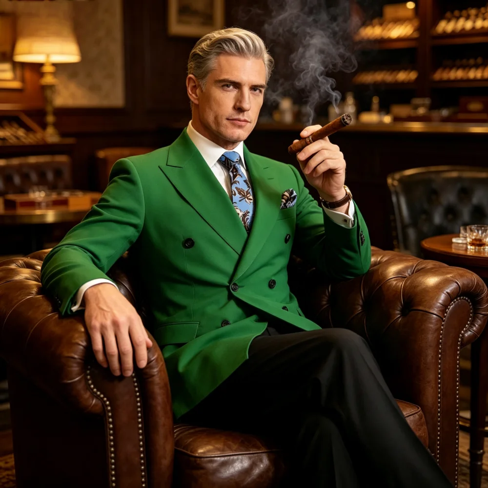 

Men's Double-breasted Tuxedo Lapel Suit with Two Slits Formal Slim Fit Business Ensemble (Jacket + Pants)