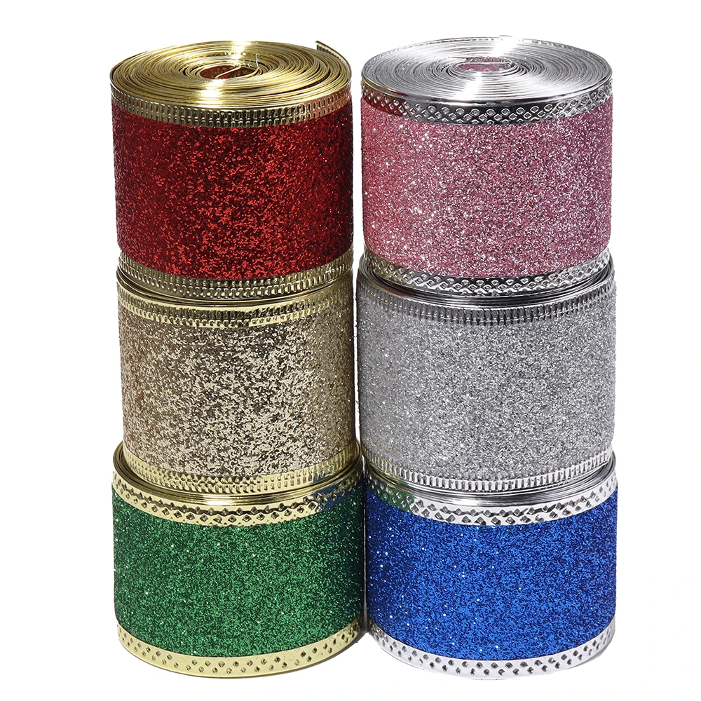 5 m/Rolle 3,8 cm glänzendes Glitzer-Weihnachtsband, handgemachte Schleifen, Geschenkverpackungsband, DIY-Weihnachtsbaum, Festdekoration für Partys – Detail 4