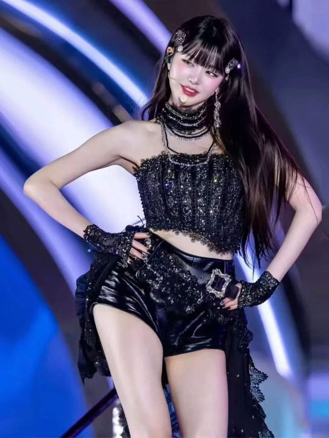 

New Women's KPOP Dance Costume Black Jazz Performance Skirt Stage Outfit Korean Style Polyester Ethnic Fashion Summer 2026