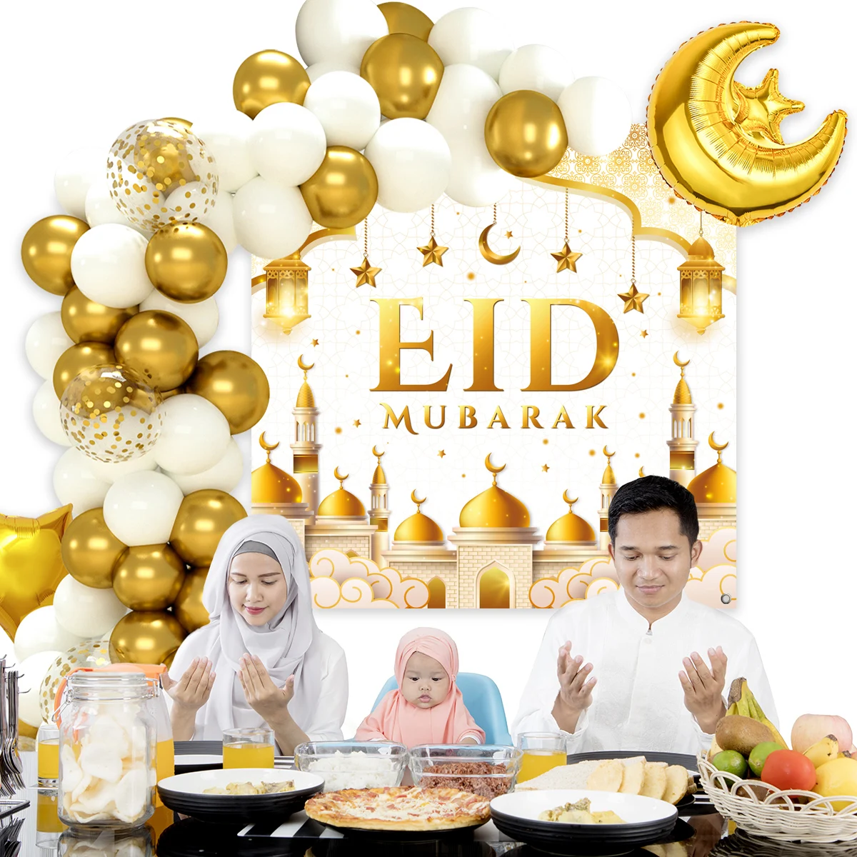 Ramadan Kareem Background Balloon Set Eid Mubarak Decorations 2024 for Home Islamic Muslim Festival Eid Al-Fitr Party Supplies