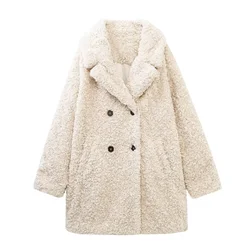 TRAF autunno nuova moda donna Casual spessa calda pelliccia artificiale effetto collo cappotto