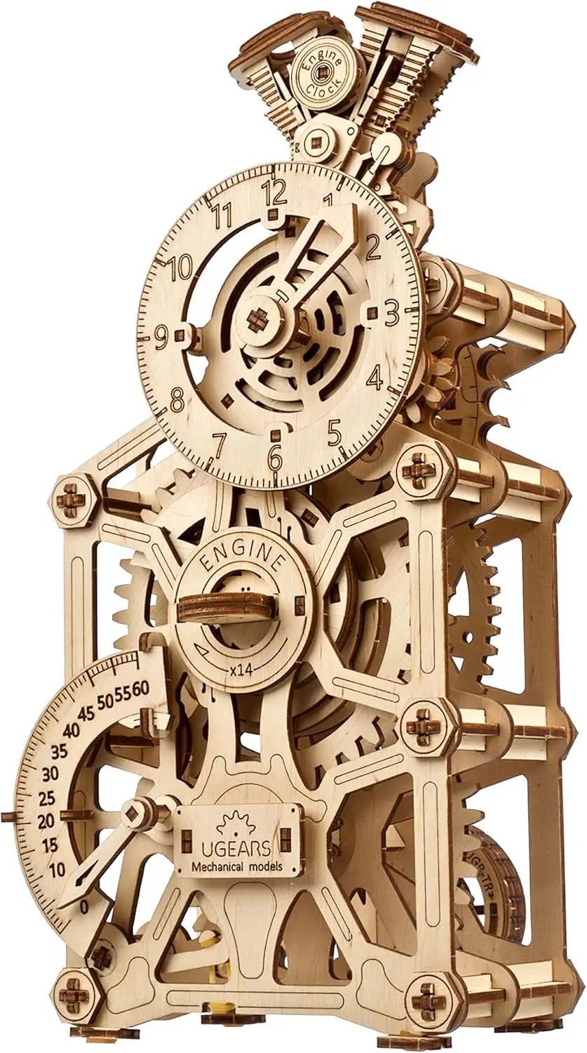 

Engine Clock 3D Wooden Puzzles for Adults - Mechanical 3D Puzzle Clock Kits for Do It Yourself, Functional Table Clock with Movi