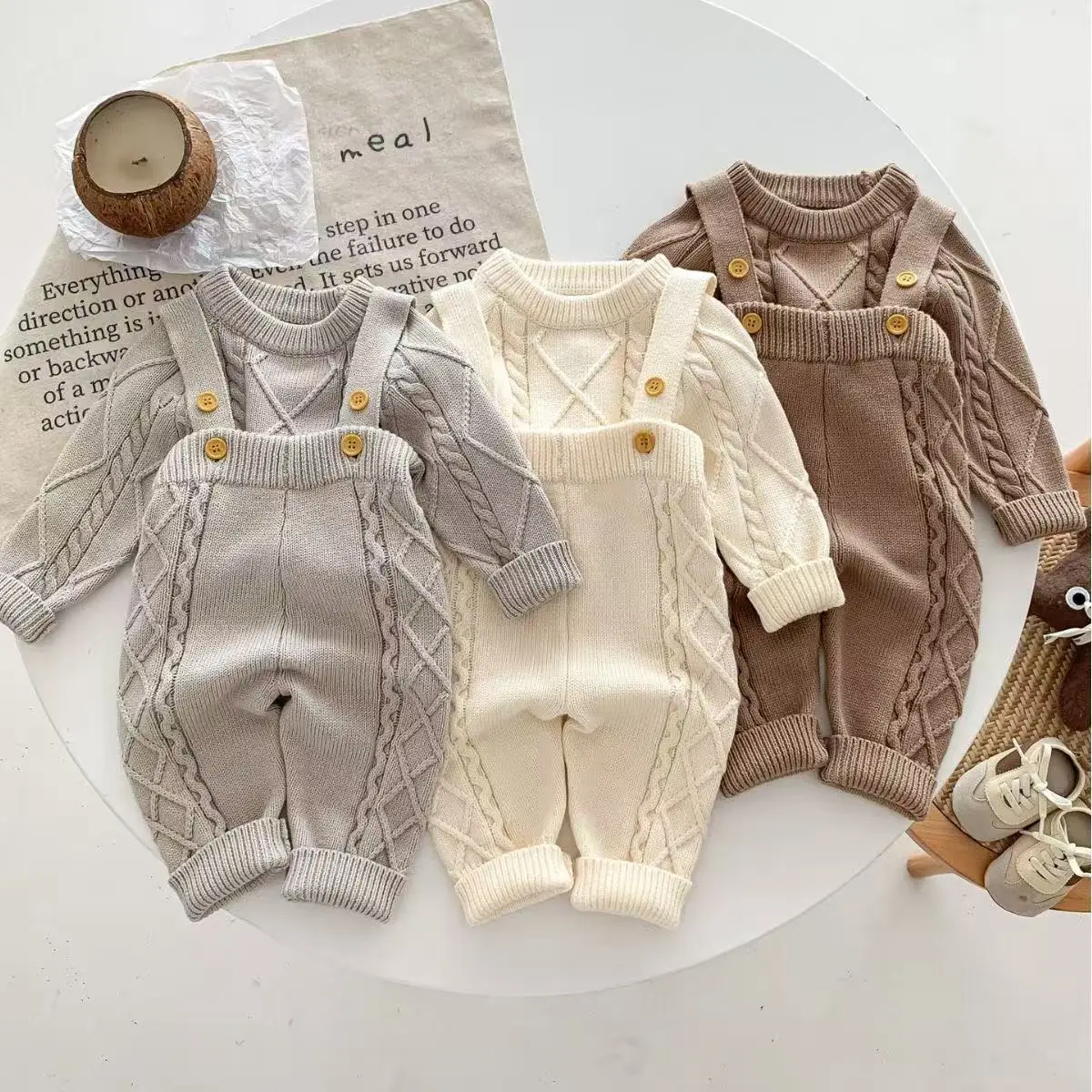 Baby Clothes Two-piece Fried Dough Twists Knitting Suspenders Suit Boys and Girls' Sweater jumpers Kids Outfits