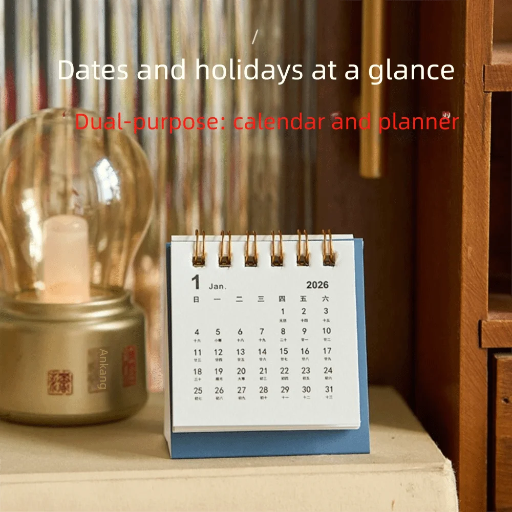 Month Date Display 2026 Mini Desk Calendar Solid Color Inspirational Text Monthly Planner Date Planner Simple