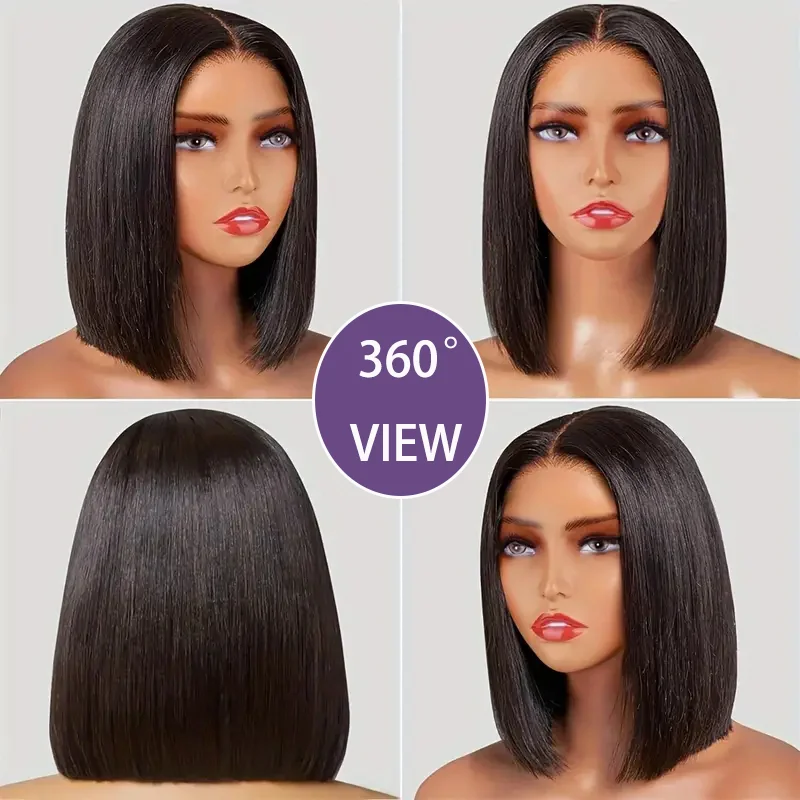 Peluca de cabello humano liso de 13x4 para mujeres negras, postizo de encaje Frontal HD con densidad de 150%, bob corte corto predespuntado, pelo brasileño