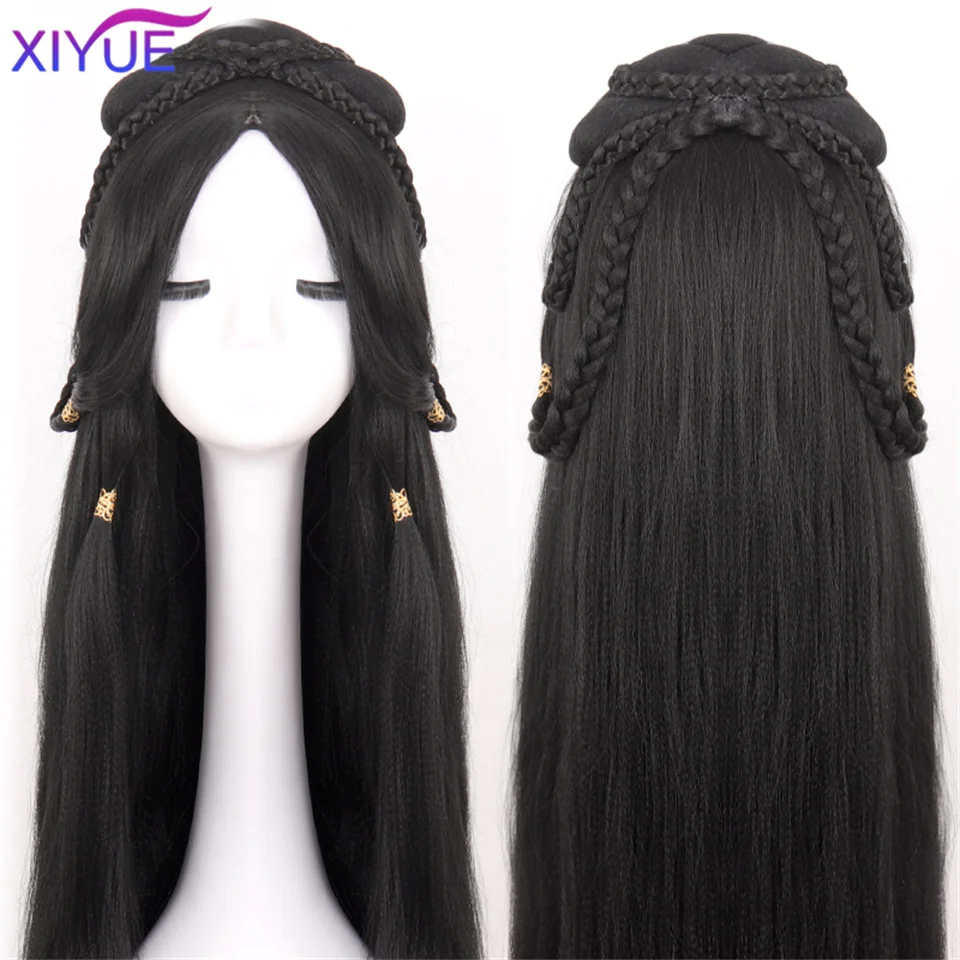 

XIYUE Hanfu Wig Headband Women Chinese Style Synthetic Hair Piece Antique Modelling Cos Pad Hair Accessories Headdress Black