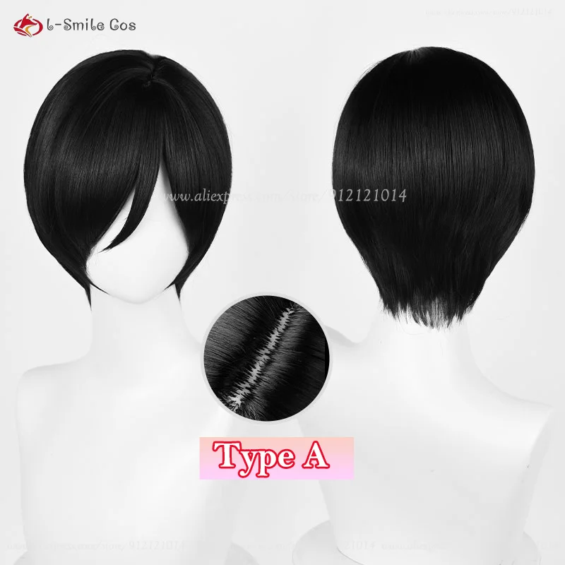 Anime Ada Wong Cosplay Wig Ada Wong Wigs Cosplay 32cm Short Black Heat Resistant Synthetic Hair Woman Party Role Wigs + Wig Cap