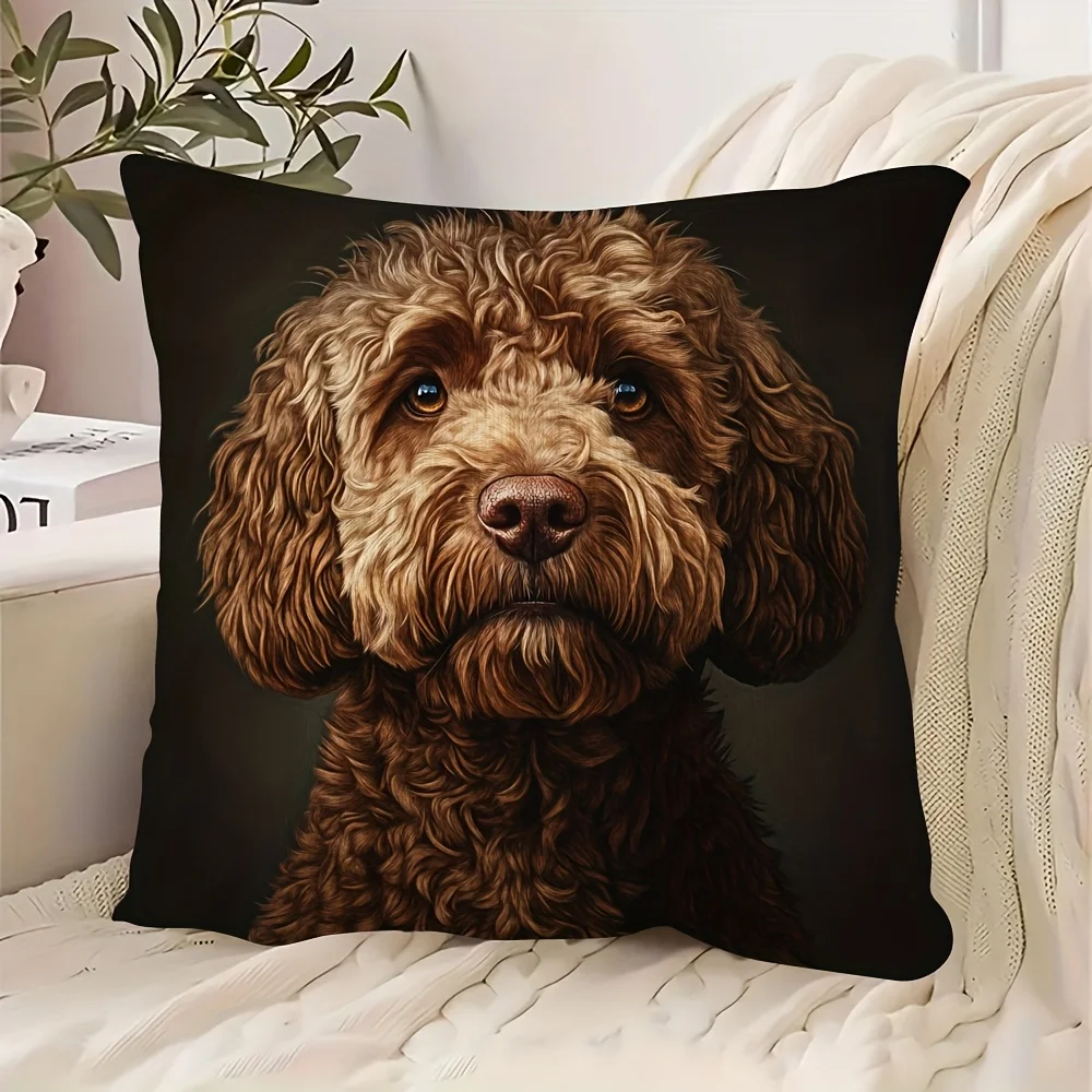 1pcs Short Plush Australian Labradoodle Dog Pillow Cover 18x18 Inch Double Sided Print Zipper Cushion Case Home Decor