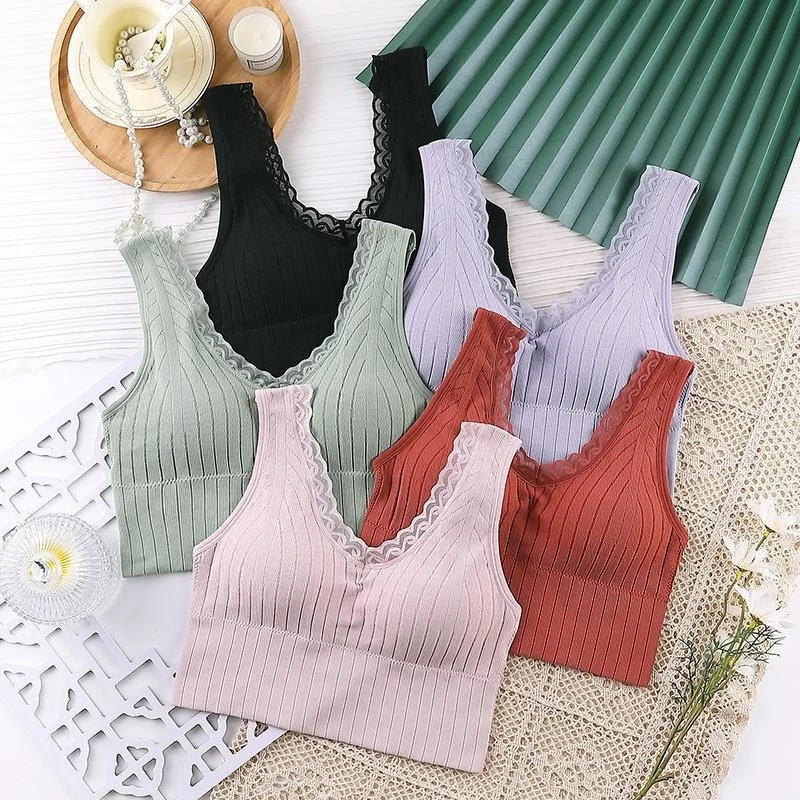 

Women's seamless No Underwire sports tight-fitting top vest Women's lace Sleeveless cotton Underwear Home Wide Shoulder Vest Bra