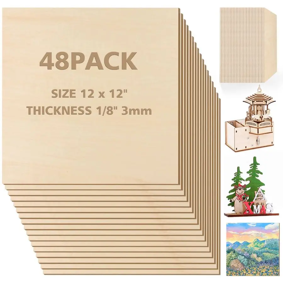 

Листы липы 3 мм 1 8 x 12 x 12 дюймов, 48 шт. Квадратная лазерная фанера из липы для лазерной резки, гравировки поделок своими руками, выжигания по дереву