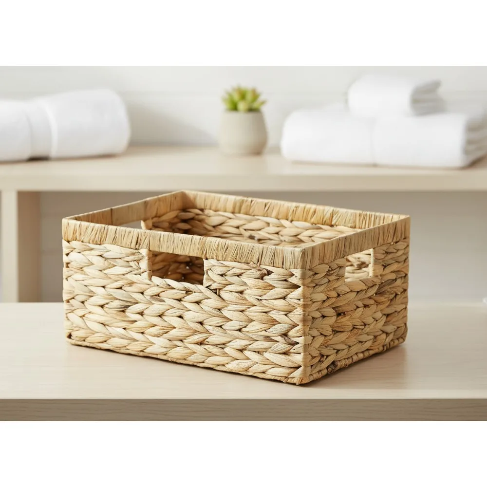 

Большая плетеная корзина с гиацинтом для воды, органайзер для хранения 15 дюймов с ручками для домашнего офиса