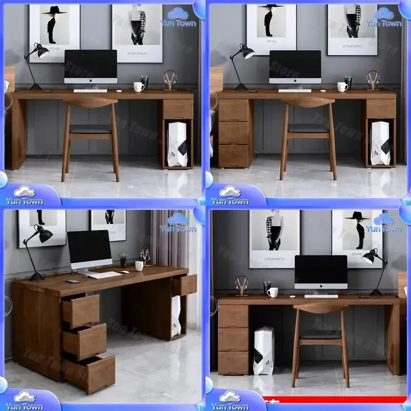 Nordic Pure Solid Wood Desk with Drawers for Computer Table E-Sports Desk Home Office Desk Student Study  Workbench Long