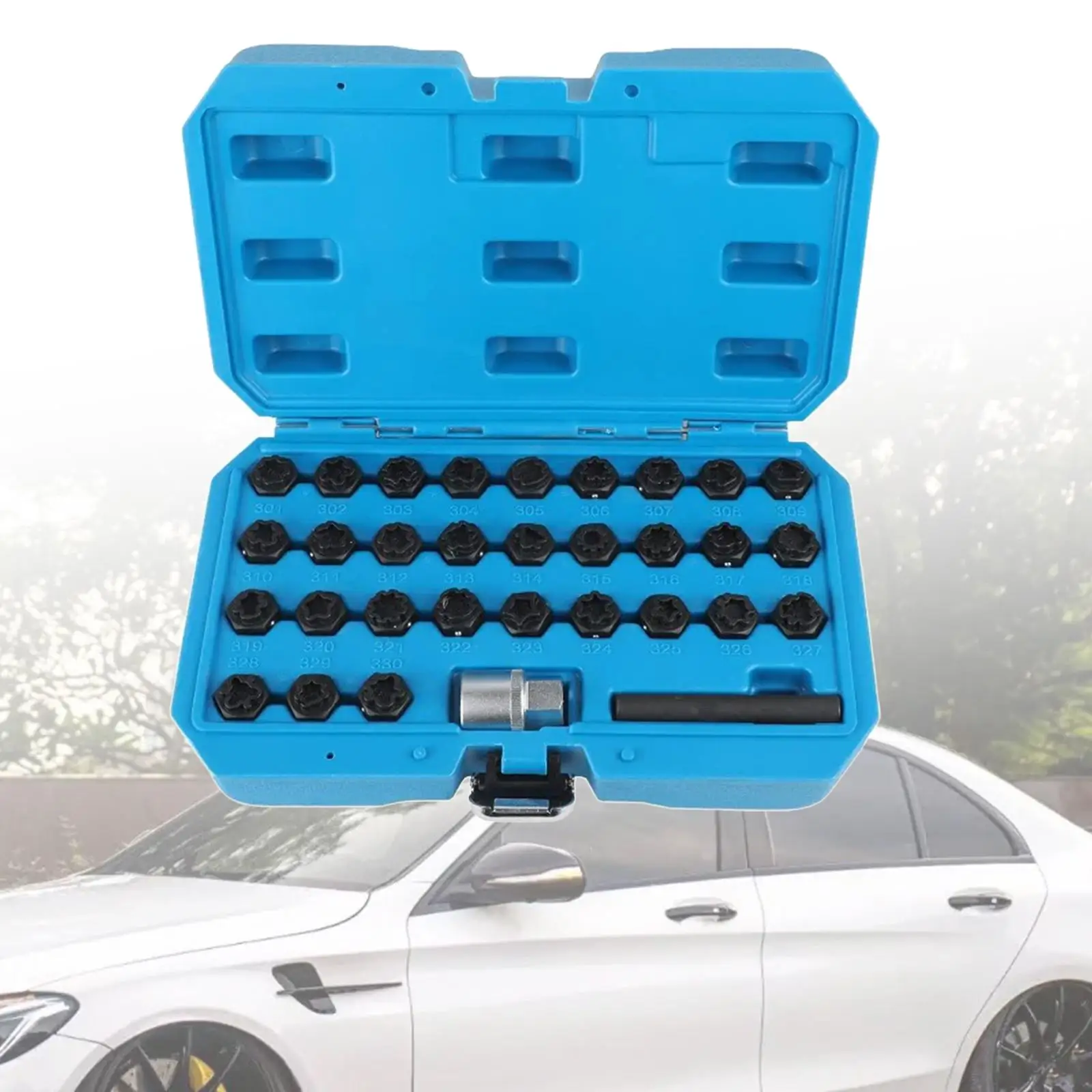 

32 Pieces Wheel Lock Nut Removal Kit 30Pcs Key Adapters for Mercedes-benz