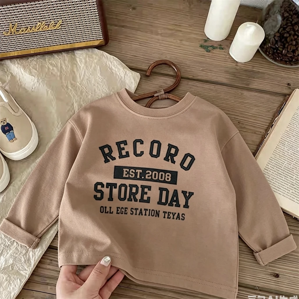 Pure Cotton TShirt 1-7Years Old Child Long-sleeved Tops Letter Printed Tees Spring Summer Wear Casual Loose Round Neck Tees