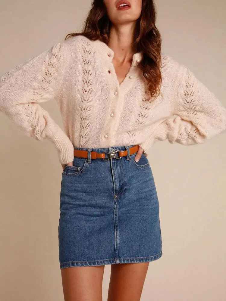 

Women's High Waist Denim Mini Skirt Female Versatile Simple Hip Package Short Skirts