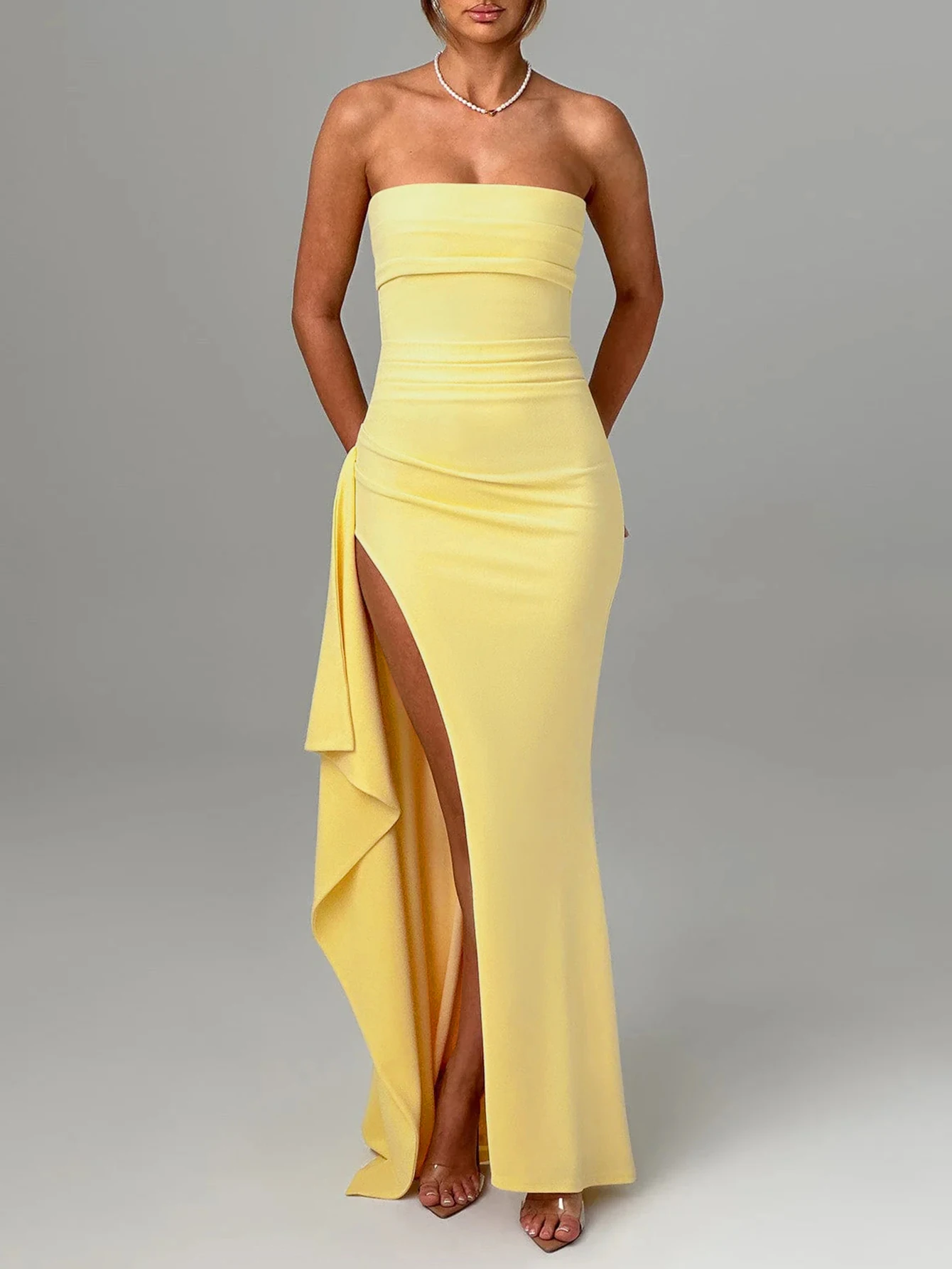 Women\'s Gorgeous Sexy Solid Color Sleeveless Backless Chest Wrapped Long Dress 2024 Party Atmosphere High-End Evening Dress