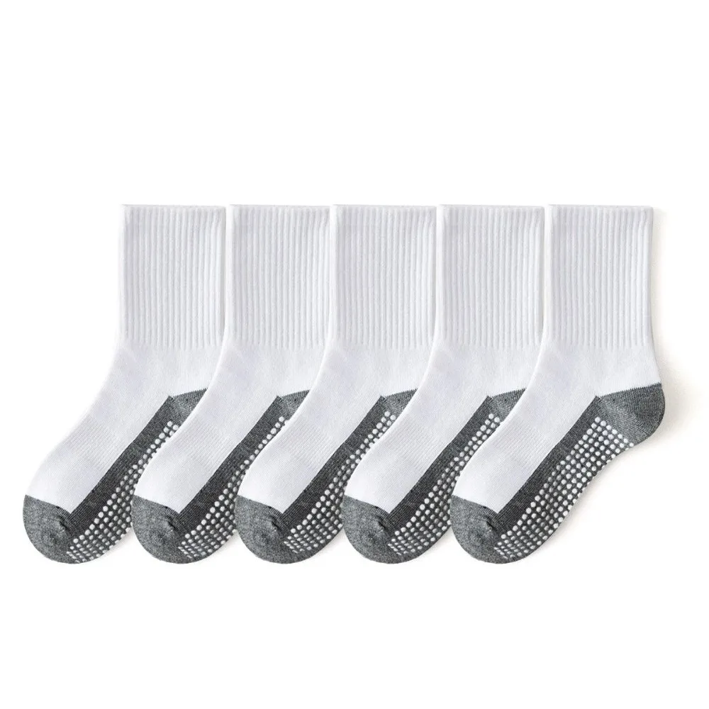 5Pairs Mid Tube Anti-Slip Socks Non-Slip Gripper Sticky Children's Floor Socks Solid Cotton Breathable