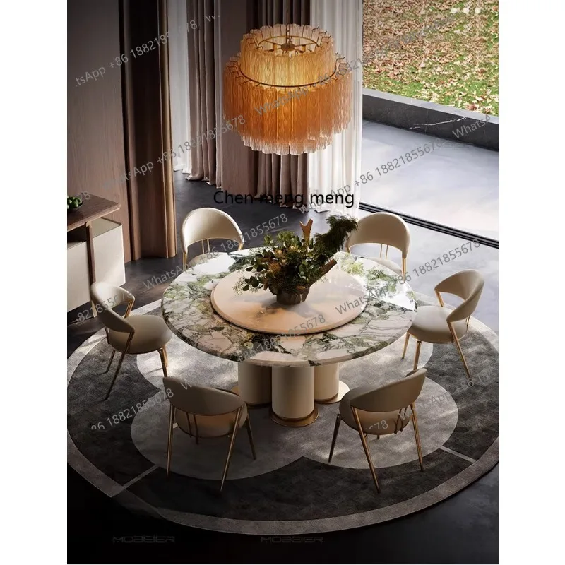 Electric, large round table household light luxury high-end natural marble round dining table
