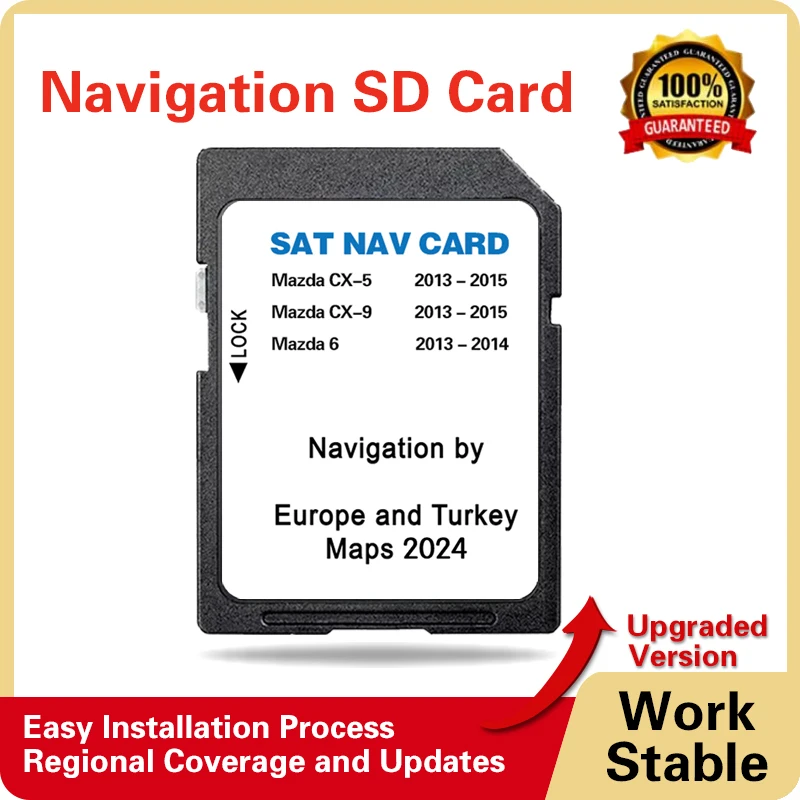 SD Navi Card 2024 Europe UK Turkey Maps for Mazda 6 2013-2014 Car Navigation Sat Nav with Anti Fog Reaview 8GB