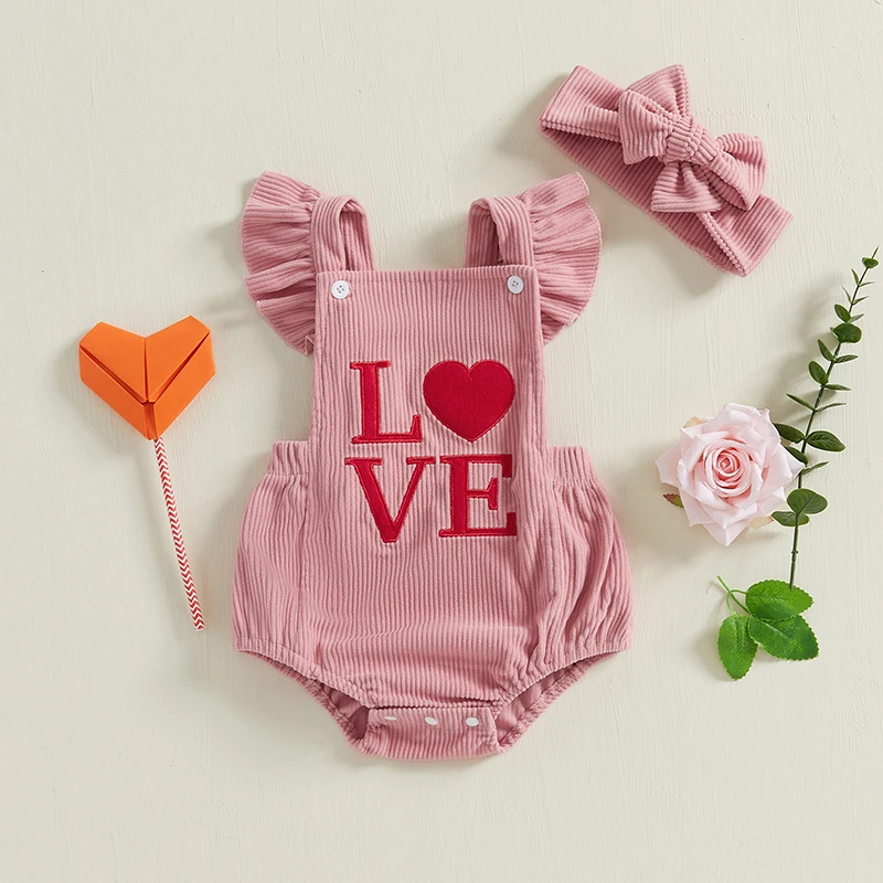 My First Valentines Day Baby Girl Outfit Newborn Love Heart Bubble Romper Infant Jumpsuit Cute Baby Girl Clothes