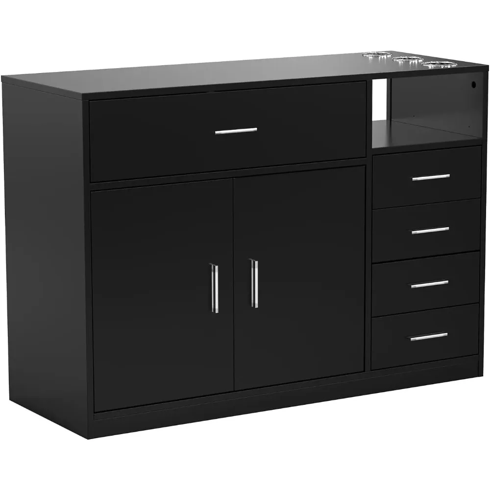 محطة صالون التجميل مع 5 أدراج، وخزانة تخزين واحدة، و3 حاملات لمجفف الشعر