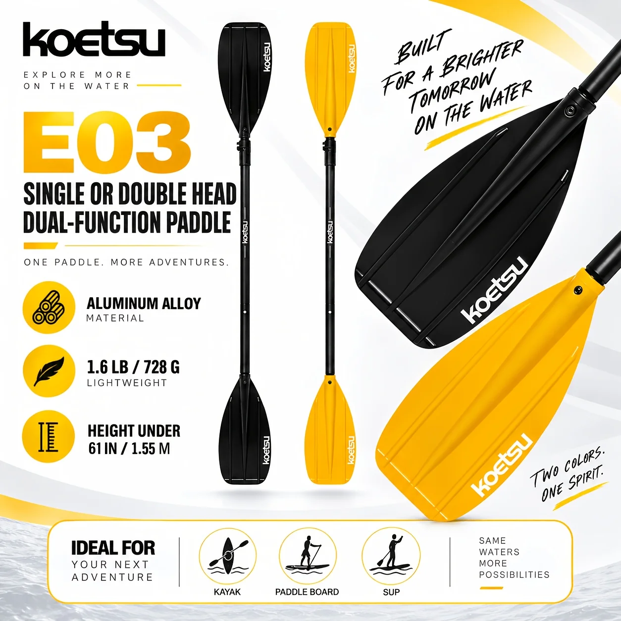 KOETSU E03 four-stage adjustable and convertible propeller, aluminum alloy propeller shaft, PP curved blade.