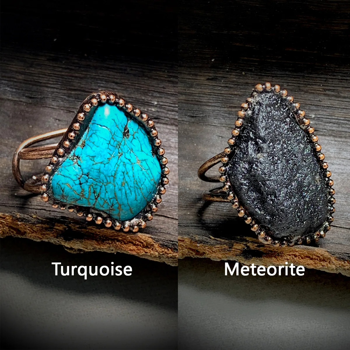 

YEEVAA Black Tourmaline/Turquoise Punk Vintage Adjustable Ring Handcrafted Rock Stone Party Jewelry for Women