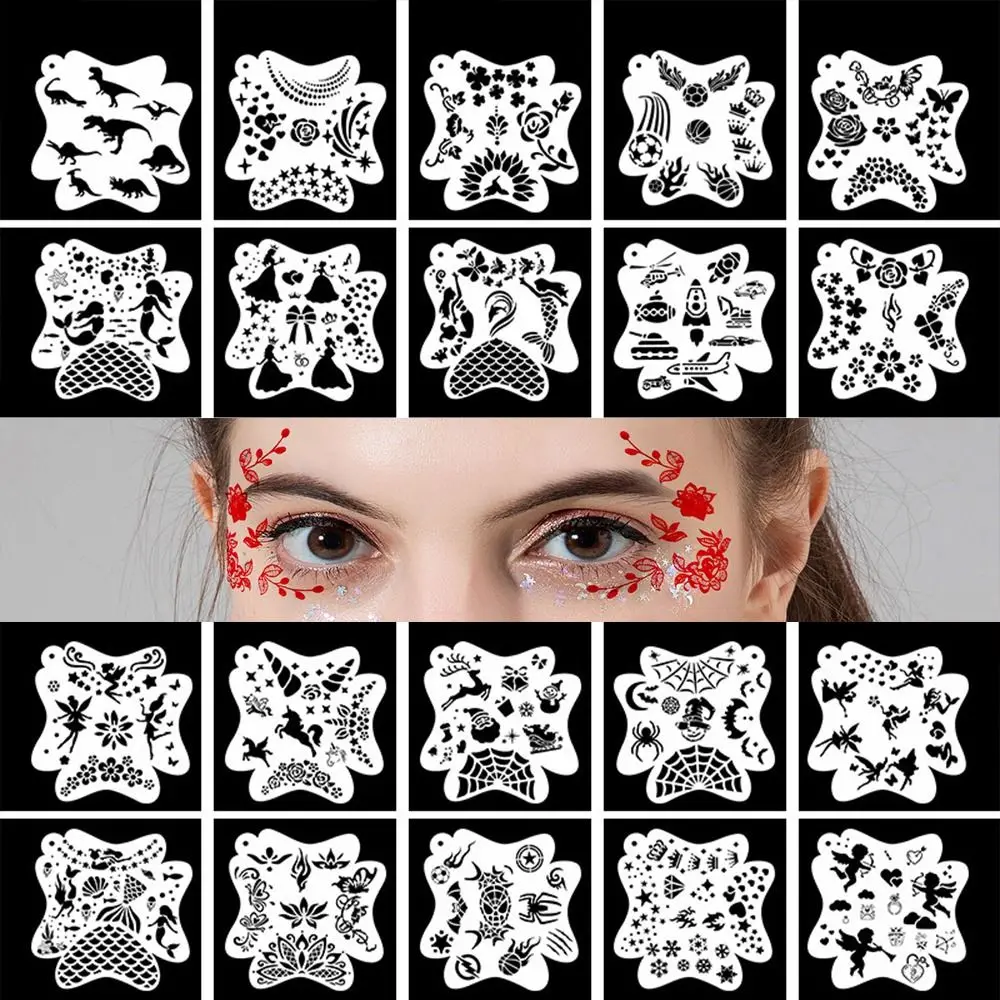 Reusable Face Paint Templates Hollowed Hand Painting Body Art Paint Stencils Easily Use Decorative DIY Makeup Tools Adults Kids