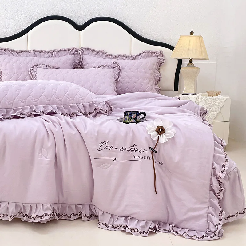 

Customizable 2025 spring and summer Korean version bed cover multi-functional washed cotton quilt cover bed cover four-piece set