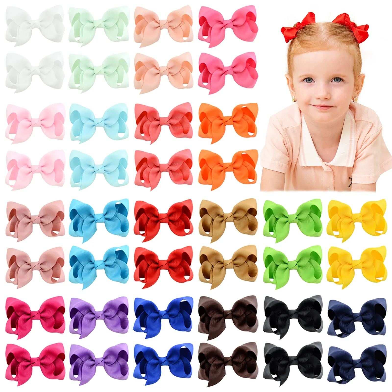 20/30Pcs Solid Ribbon Hair Bows Clips Gift Set for Baby GirlsToddler Hair Bowknot 3inch Hairpin Hair Accessories Wholesales Gift