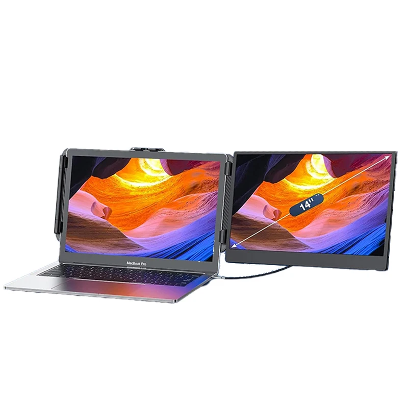 Budget Laptop Extender 14inch LCD Monitors USB Plug-and-Play Dual Portable Monitor Use for iPhone 15 Pro Max Home Office