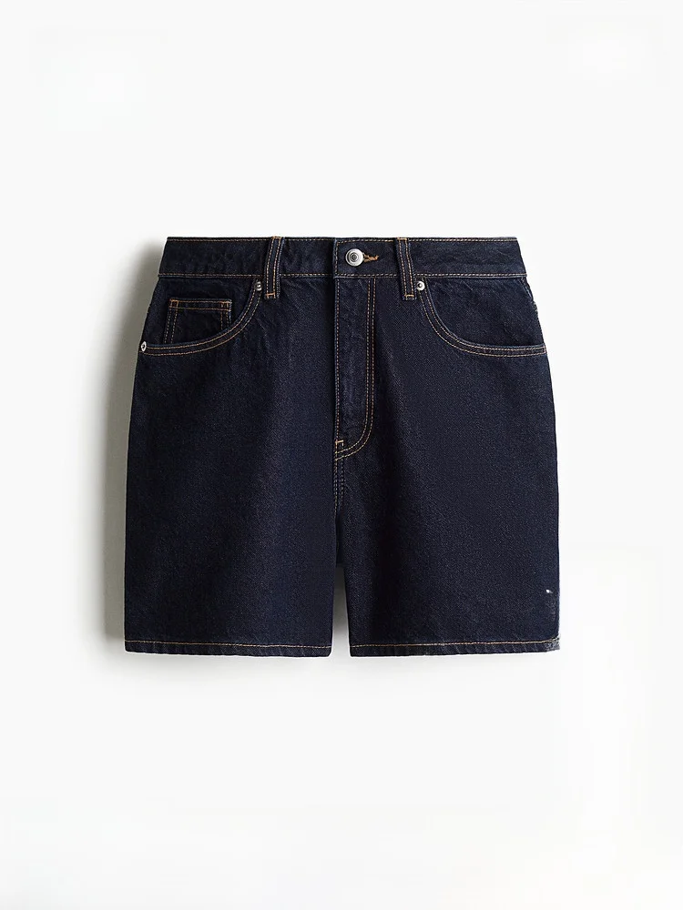 

Модные повседневные шорты с высокой талией и прямым кроем H&M, женские джинсы, летние, с высокой талией, прямого кроя, повседневные, стильные