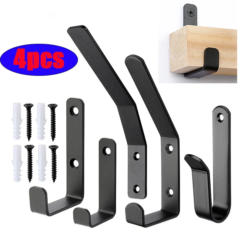 Black Metal Wall Coat Hook, Wall Mounted Clothes Hanger Towel Storage Rack Outdoor Hooks for Hanging Backpack, Key Screw Install