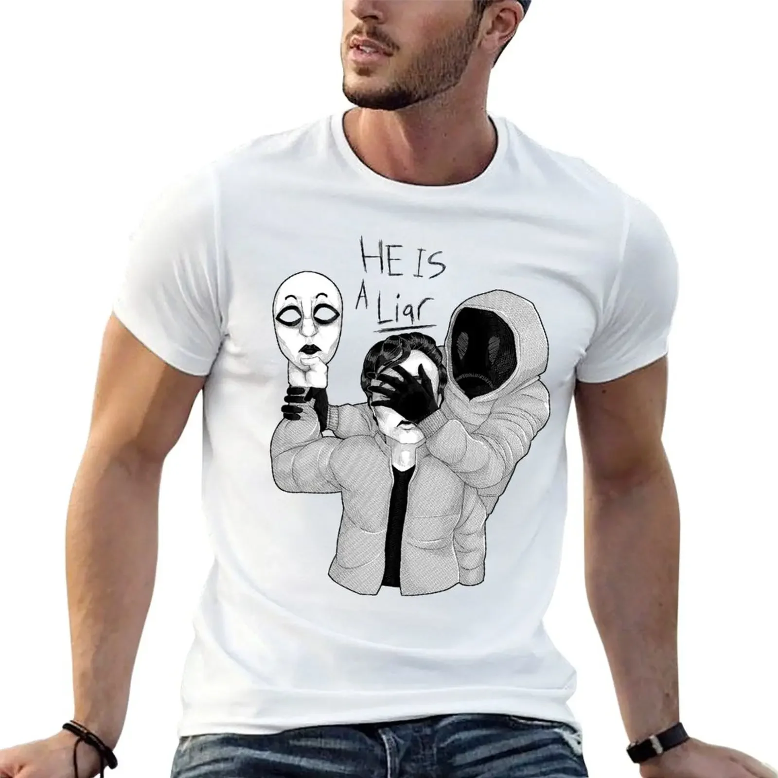 Hoodie and Masky - HE IS A LiaR T-Shirt street wear tees customs design your own anime clothes t shirts for men cotton