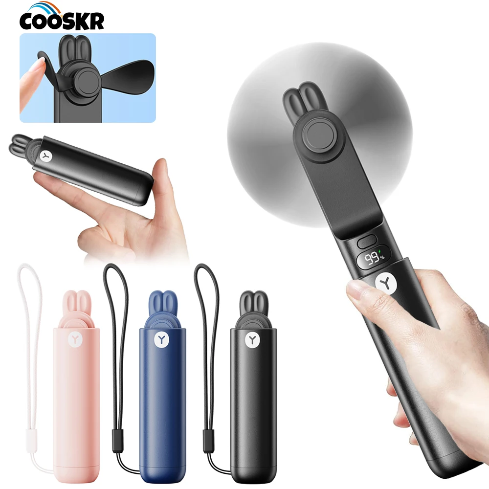 Portable Fan 2000mAh USB Rechargeable 2 Speed Mini Handheld Fan LED Display Hand Held Small Pocket Travel Fan with Power Bank