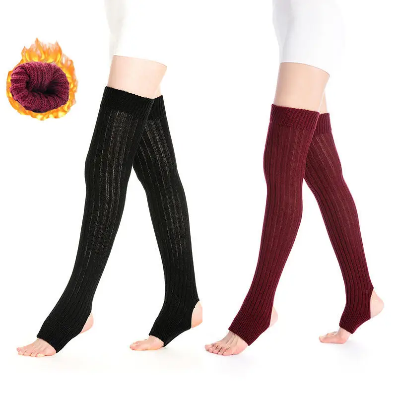 

Leg Warmers Women Sexy Socks Over Knee Stockings Winter Warm Soft Gaiters Leggings Hollowed Foot Heel Female Long Sock