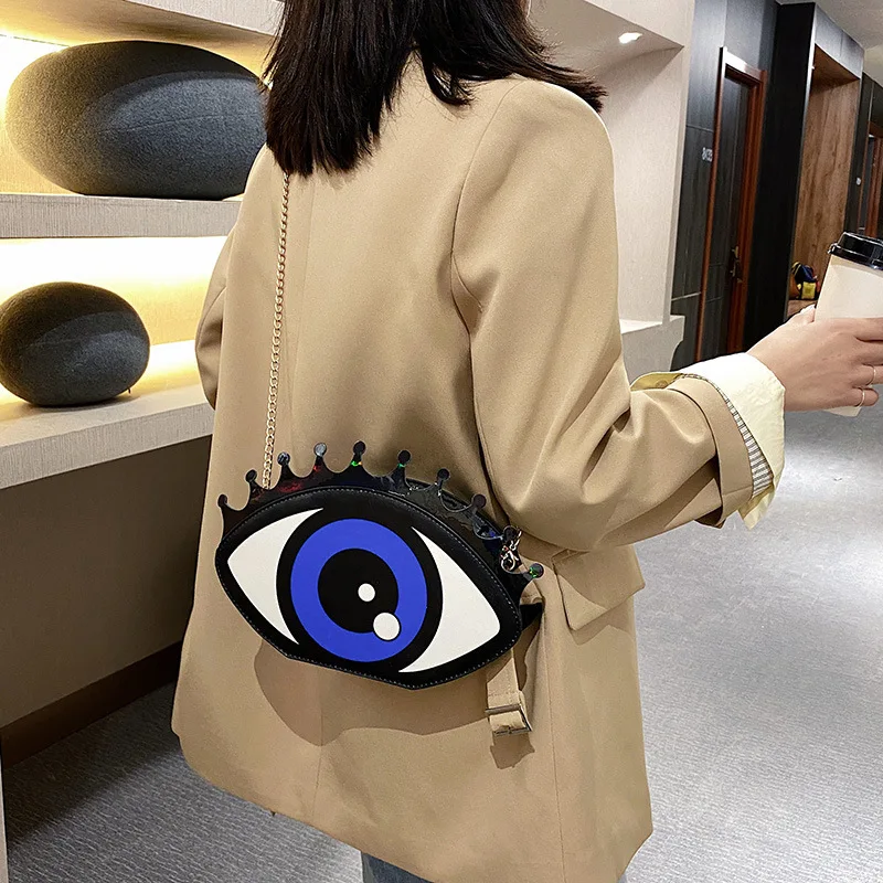 Women Shoulder Bag Eye Shape Fashion PU Leather Chain Bags Mini Travel Bag Lady Small Crossbody Messenger Bag Cute Zipper Purse