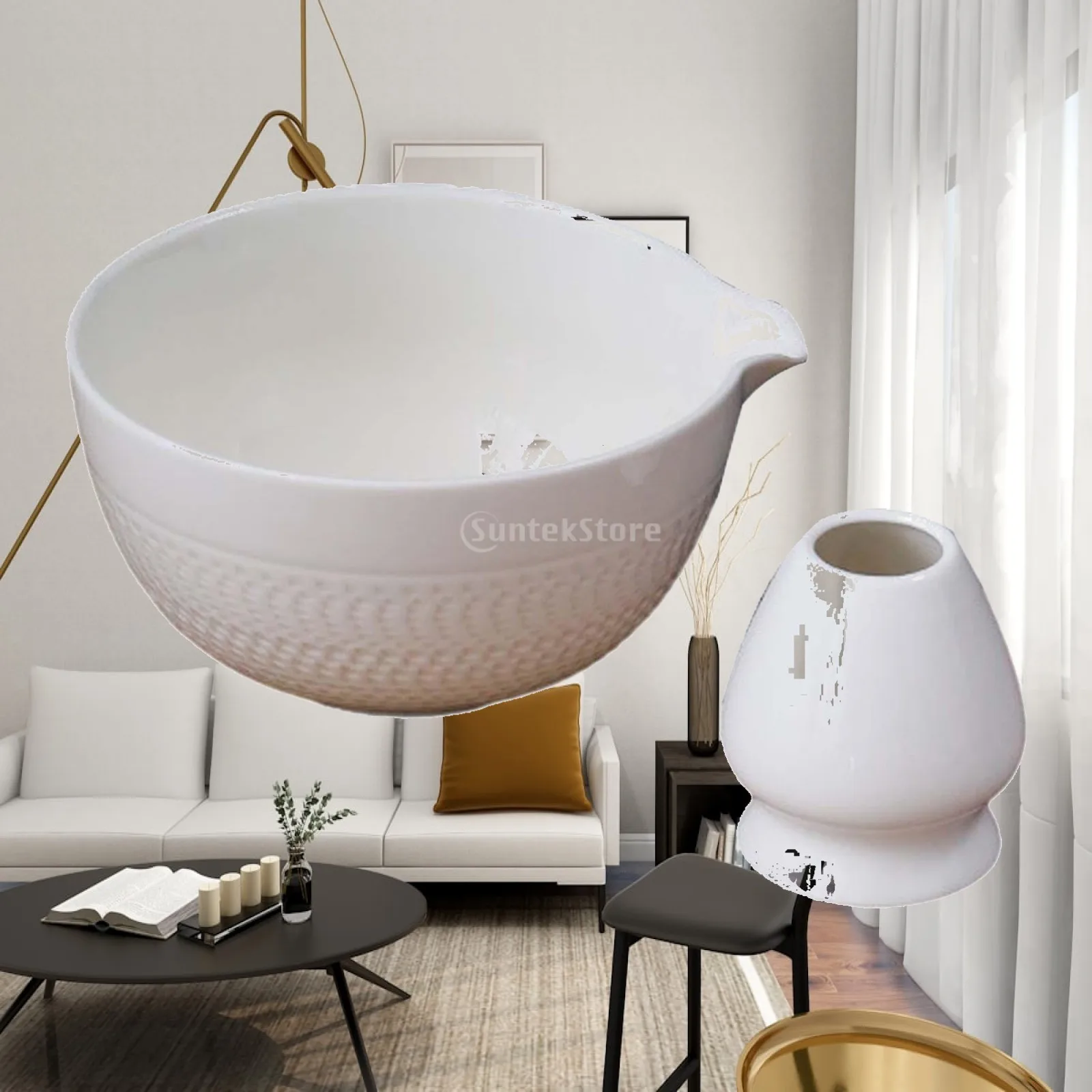 Matcha Tea Infusions Accessories Ceramic Bowl with Pouring Spout Support and Whisk Holder for Relaxing Tea Gatherings