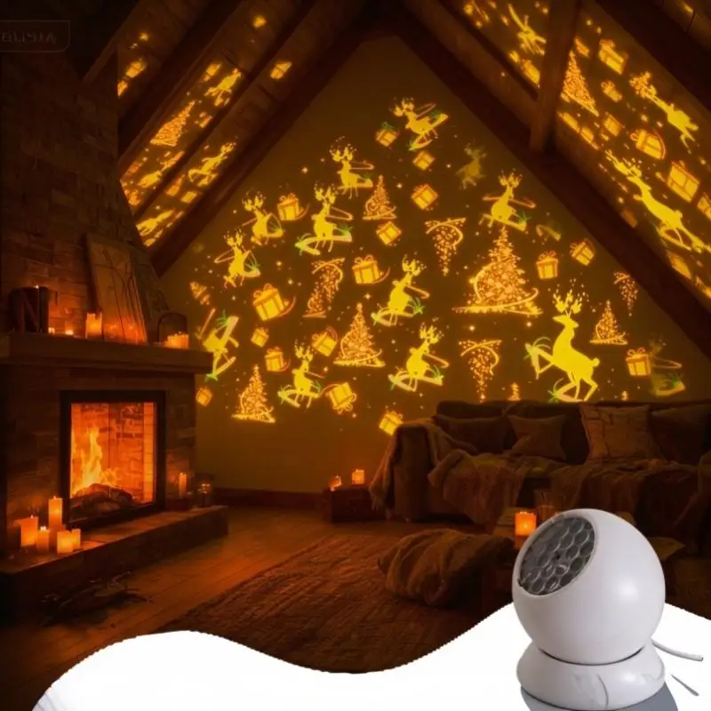 Christmas Projector Light LED Projection Lamp Rotating Reindeer Tree Gift Pattern For Home Xmas Decor Christmas Holiday Party